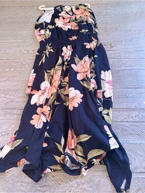 Orenauti Girl Navy Floral A-Line Dress with Pink & Green Accents